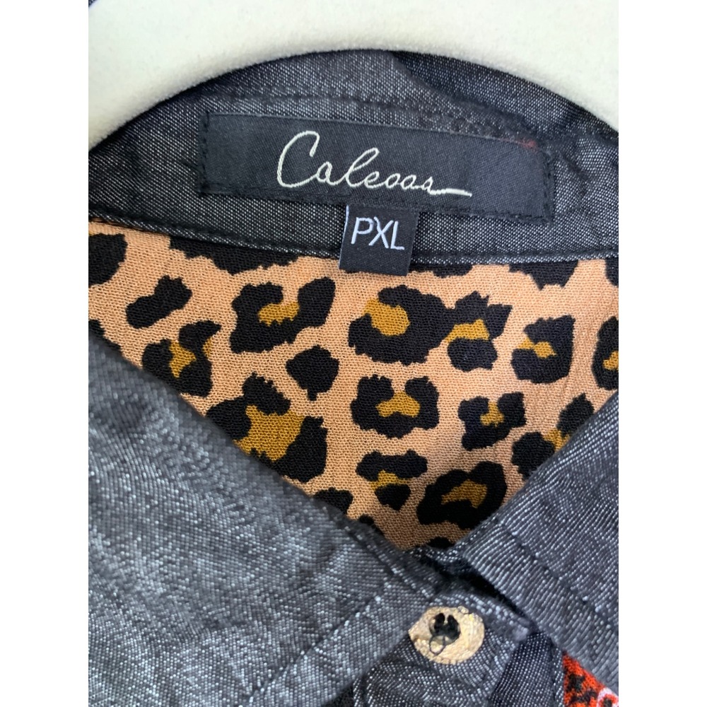 Caleoas Button Down Shirt Patchwork Floral Leopar… - image 3